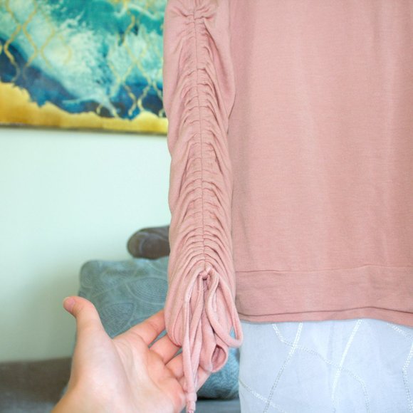 Alya | Long Sleeve Dusty Pink Sweater | Ruched Sleeves - Picture 5 of 6